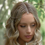 Boho Bridal Head Chain Cubic Leaf Forehead Headband Chain Hair Jewellery for Women Headpiece Bridal Wedding Head Chain