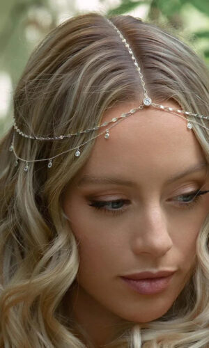 Boho Bridal Head Chain Cubic Leaf Forehead Headband Chain Hair Jewellery for Women Headpiece Bridal Wedding Head Chain