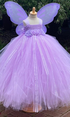 Lavender Butterfly Fairy Princess Tutu Dress – Kids' Long Ball Gown with Wings | Perfect for Birthday Parties & Special Occasions