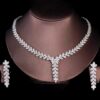 Crystal Necklace set Silver Wedding Jewelry for Bride Silver Bridal Jewelry Crystal Bridal Necklace Set Leaves Shape necklace Drop Earring Cubic Zircon Jewelry Sets