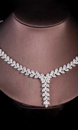 Crystal Necklace set Silver Wedding Jewelry for Bride Silver Bridal Jewelry Crystal Bridal Necklace Set Leaves Shape necklace Drop Earring Cubic Zircon Jewelry Sets