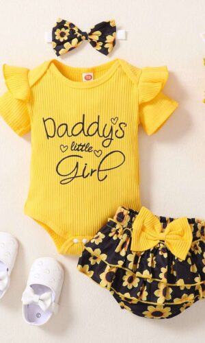 Newborn Baby Girl Clothes Set Short Sleeve Ruffle Romper Tops Floral Print Shorts Headband Infant 3Pcs Outfits