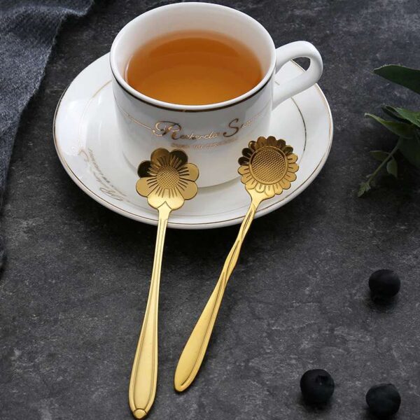 8Pcs Flower Spoons Set, Small Teaspoon, Coffee Spoon, Cute Ice Cream Dessert Spoon, Gold Stainless Steel Spoon For Coffee Tea