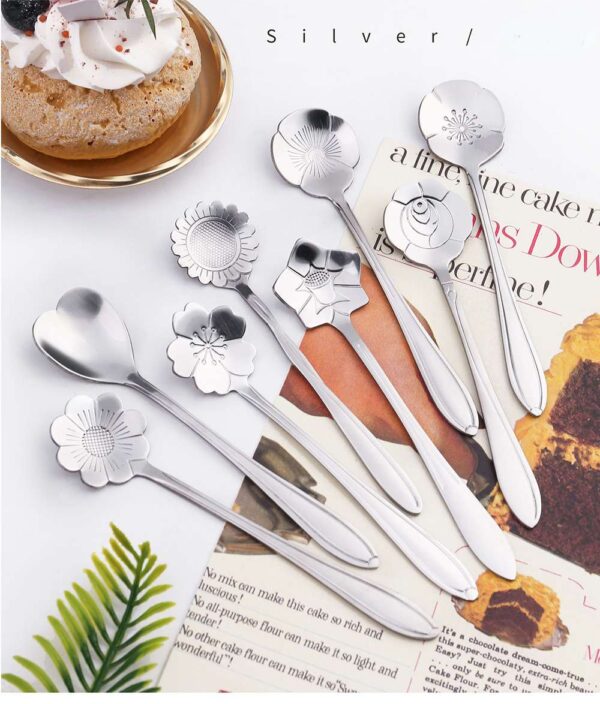 8Pcs Flower Spoons Set, Small Teaspoon, Coffee Spoon, Cute Ice Cream Dessert Spoon, Gold Stainless Steel Spoon For Coffee Tea