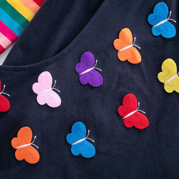 Butterfly Embroidered Dress for Girls ,Long Sleeve Rainbow Dress , Flower Dress