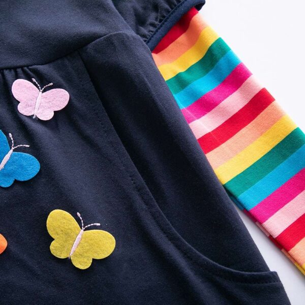 Butterfly Embroidered Dress for Girls ,Long Sleeve Rainbow Dress , Flower Dress