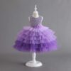 Girls' Purple Flower Layered Cake Dress - Perfect for Birthdays, Weddings & Parties | Kids' Fashion with Lace & Bow Details
