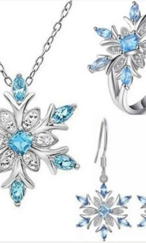 Ocean Blue Snowflake Earrings Set Women's Girls Ring Necklace Jewelry Set For Christmas Gift Party Accessories, Frozen jewellery set , Elsa jewellery set