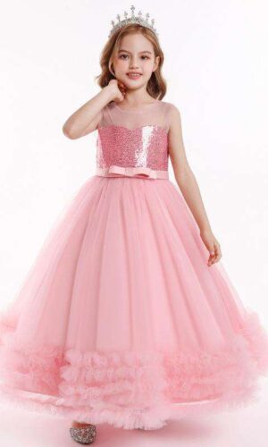 Girls Long Dresses, Flower Girl Dress, Lace Tulle Dresses, Girls Birthday Dress, Long Flower Girl Dress, floor-length girl dress, lace flower girl dress