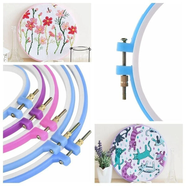 5 PCS Adjustable Plastic Embroidery Hoop Set - Cross Stitch Ring Frames, Durable Sewing Tools for Needlework Projects