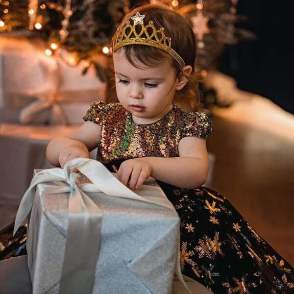 Elegant Girl Dresses, Sequins Princess Dress Baby Girl Birthday Party snow flex print Prom Gown Baptism Party Dress Kids Clothes, Girls Tutu Dress