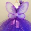Purple Tulle Dress Girls Butterfly Dress Flower Fairy Tutu Dress Fairy Dress with Hairbow and Wing Kids Party Costume Dresses