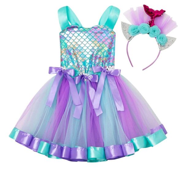 Mermaid Flower Dress with Hairband, Girls Tutu Dress, Mermaid Tutu Dress, Mermaid Dress, Mermaid Outfit, Mermaid costume