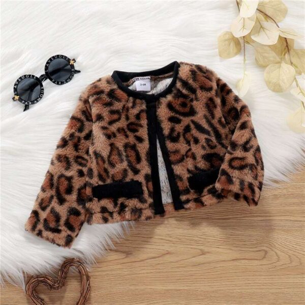 Winter Toddler Girls Leopard Print Fur Long Sleeve Dress, Jacket Tops Headband Baby's Clothing Sets , Kids Winter Outfit set