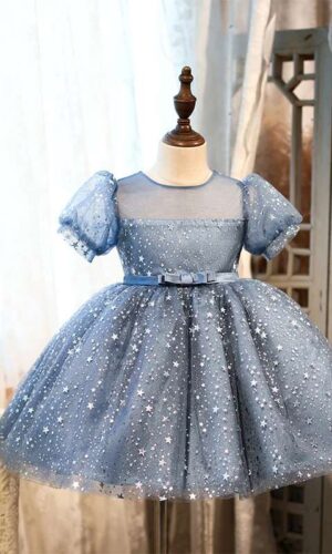 Elegant Girl Dresses, Sequins Princess Dress Baby Girl Birthday Party Puff Sleeve Prom Gown Baptism Party Dress Kids Clothes, Girls Tutu Dress