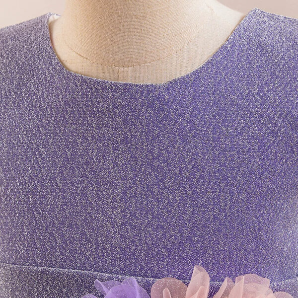 Girls' Purple Flower Layered Cake Dress - Perfect for Birthdays, Weddings & Parties | Kids' Fashion with Lace & Bow Details