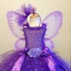 Purple Tulle Dress Girls Butterfly Dress Flower Fairy Tutu Dress Fairy Dress with Hairbow and Wing Kids Party Costume Dresses