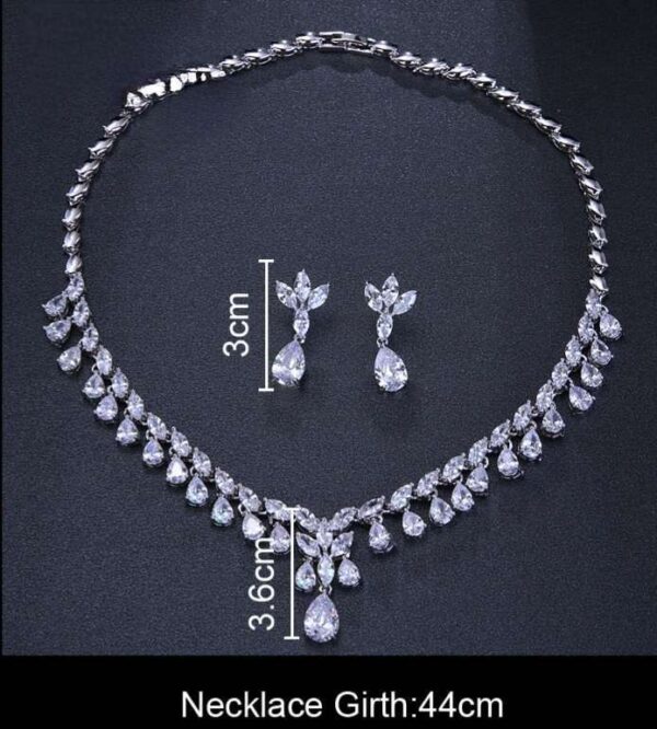 Beautiful Bridal Jewelry Set Necklace and Earrings Set, Shiny Leaf Shape necklace for Bride Cubic Zircon Drop Earring Necklace Jewelry Set