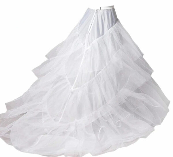 White Long Train Petticoat – 3 Hoop Crinoline Underskirt for Bridal & Wedding Dresses