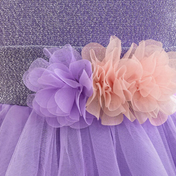 Girls' Purple Flower Layered Cake Dress - Perfect for Birthdays, Weddings & Parties | Kids' Fashion with Lace & Bow Details