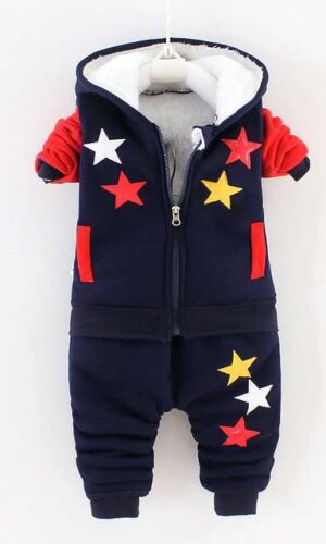 Winter baby clothes velvet thick 2PCs suit boys and girls toddlers warm cartoon hooded jacket pants body suit