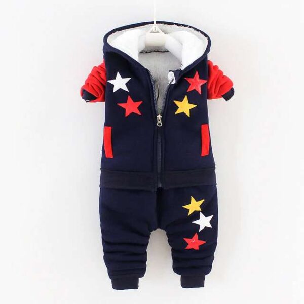 Winter baby clothes velvet thick 2PCs suit boys and girls toddlers warm cartoon hooded jacket pants body suit