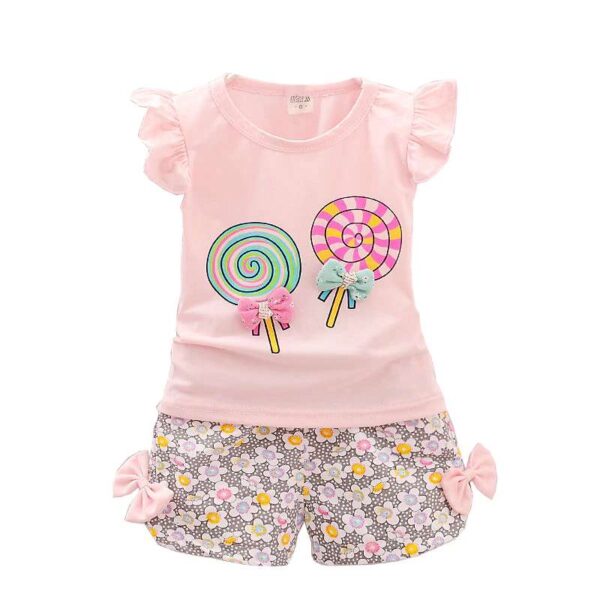 Baby Girl Summer Outfit Toddler Kids Baby Girls T-Shirt Tops + Floral Shorts Pants Candy Printed Outfits