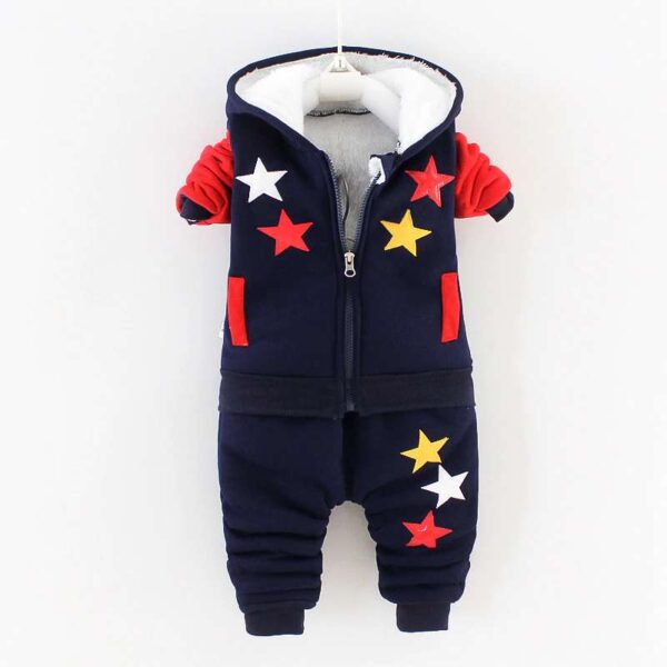 Winter baby clothes velvet thick 2PCs suit boys and girls toddlers warm cartoon hooded jacket pants body suit