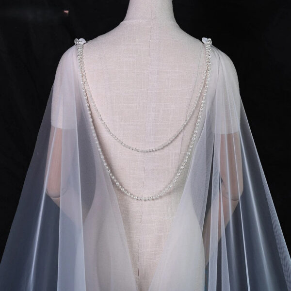 Elegant Bridal Capes & Veils – Pearl-Beaded Wedding Shawls & Cloaks with Long Train