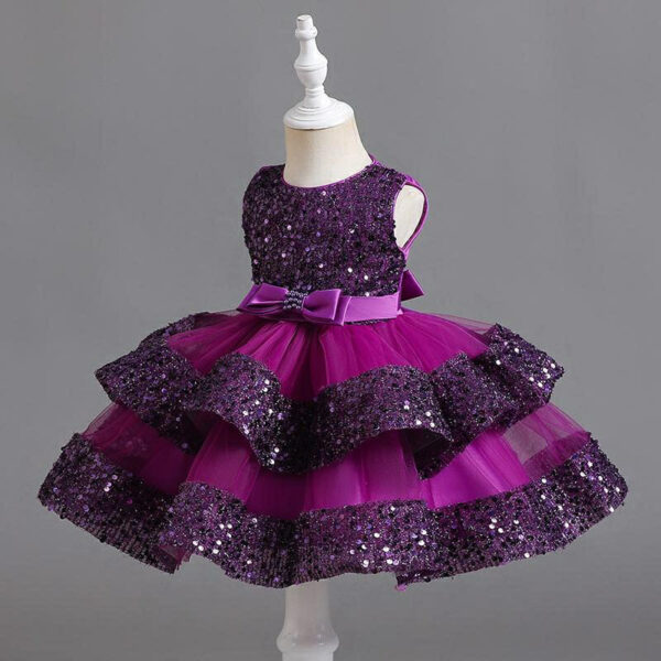 Enchanting Sequin Princess Dress for Baby's Birthday Party - Sleeveless, Multi-Layered, with Bow Knot, Girls Layered Dress