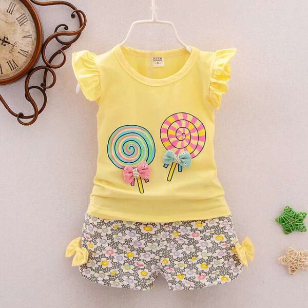 Baby Girl Summer Outfit Toddler Kids Baby Girls T-Shirt Tops + Floral Shorts Pants Candy Printed Outfits