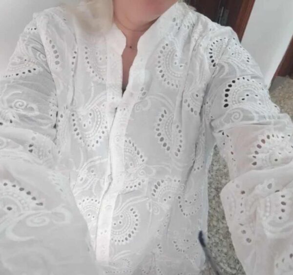 Women Summer Elegant Hollow Out Dresses Vintage Solid Lace Loose V-neck Beach Sexy Mini Dresses Embroidery Pattern Vestidos