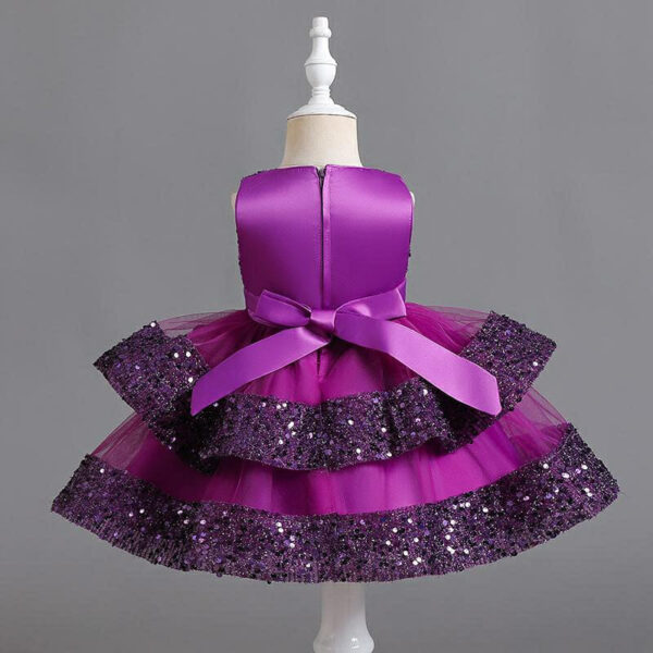 Enchanting Sequin Princess Dress for Baby's Birthday Party - Sleeveless, Multi-Layered, with Bow Knot, Girls Layered Dress