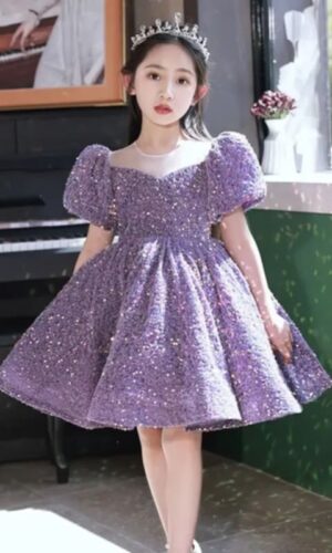 Girls Birthday Ball Gown Girls Sparkle Sequin Puffy Dress Elegant Evening Pageant Dresses