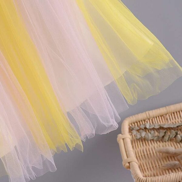 Lace Tulle Little Princess Rainbow Stitching Flower Gauze Sleeveless Tank Girl Dress, Tutu Dress
