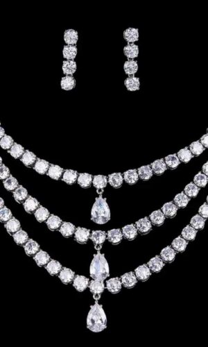 Zircon Teardrop necklace earring set, Wedding Jewellery set, Bridal jewelry set, Multi layered Necklace