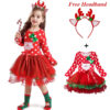 Girls Polka dot Christmas Dresses, Santa Claus Long Sleeve Winter Red Xmas Party Princess Dress Cute Kids Prom Gown