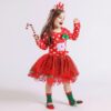 Girls Polka dot Christmas Dresses, Santa Claus Long Sleeve Winter Red Xmas Party Princess Dress Cute Kids Prom Gown