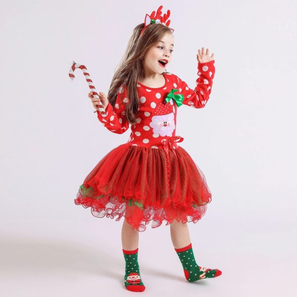 Girls Polka dot Christmas Dresses, Santa Claus Long Sleeve Winter Red Xmas Party Princess Dress Cute Kids Prom Gown