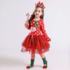 Girls Polka dot Christmas Dresses, Santa Claus Long Sleeve Winter Red Xmas Party Princess Dress Cute Kids Prom Gown