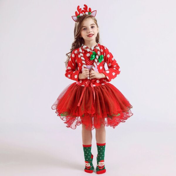 Girls Polka dot Christmas Dresses, Santa Claus Long Sleeve Winter Red Xmas Party Princess Dress Cute Kids Prom Gown
