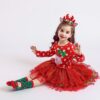 Girls Polka dot Christmas Dresses, Santa Claus Long Sleeve Winter Red Xmas Party Princess Dress Cute Kids Prom Gown