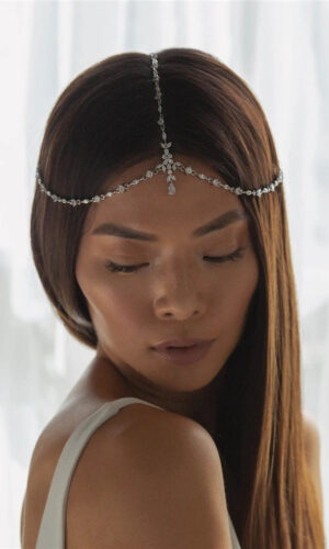 Boho Bridal Head Chain Exquisite Cubic Leaf Forehead Headband Chain Hair Jewellery for Women Headpiece Bridal Wedding Head Chain