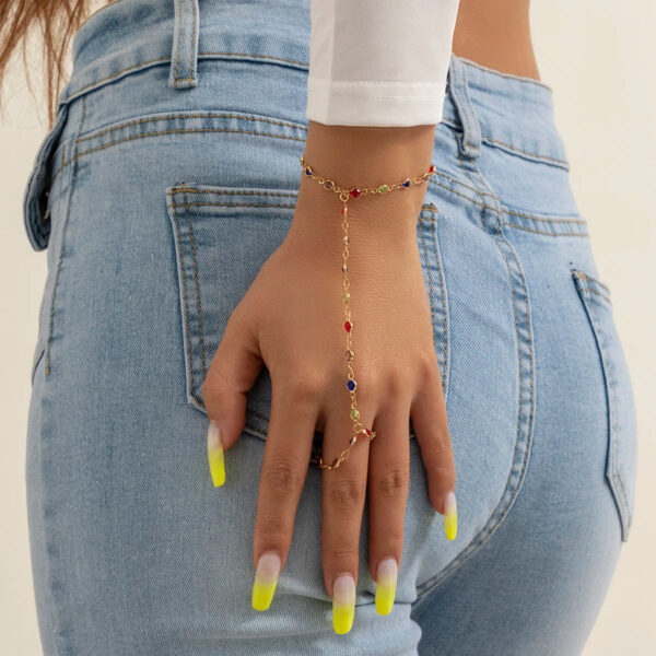 Boho Hand Bracelet | Crystal Finger Bracelet | Gold Bracelet | Colourful Chains Bracelet Jewellery | Ring Bracelet | Gold Hand Chain