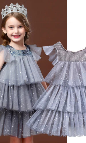 Summer Dress for Girls , Princess Gown Kids Clothes Girls Birthday Party Clothes, Girls Layered Dress