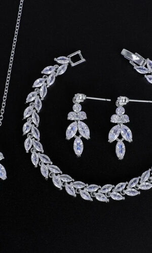 Necklace Set for brides bridal jewelry Wedding Bridal Drop Earrings Jewelry Set silver leaf wedding Earrings Necklace jewelry set