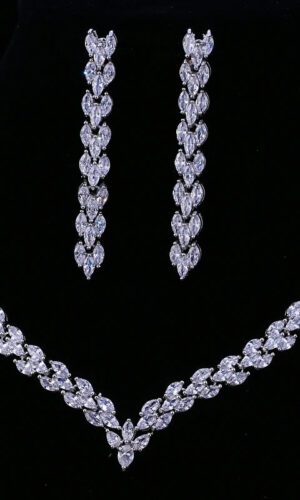 Bridal Necklace Set | Teardrop Silver Wedding Necklace Earrings Set | CZ Wedding Necklace Set | Crystal Bridal Set