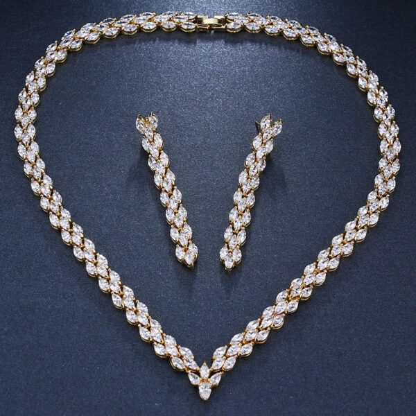 Bridal Necklace Set | Teardrop Silver Wedding Necklace Earrings Set | CZ Wedding Necklace Set | Crystal Bridal Set