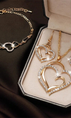 Heart Necklace | Cubic Zirconia Love Pendant Necklace set | Anniversary Gift | Couple Gift | Jewellery Set