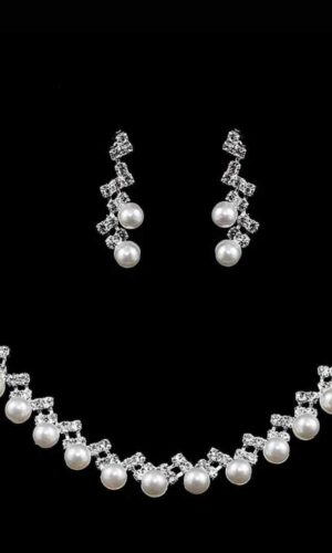Bridal Jewelry Sets, Necklace Earrings Sets for Women Party Wedding Jewelry Sets, Pearl Crystal Necklace
